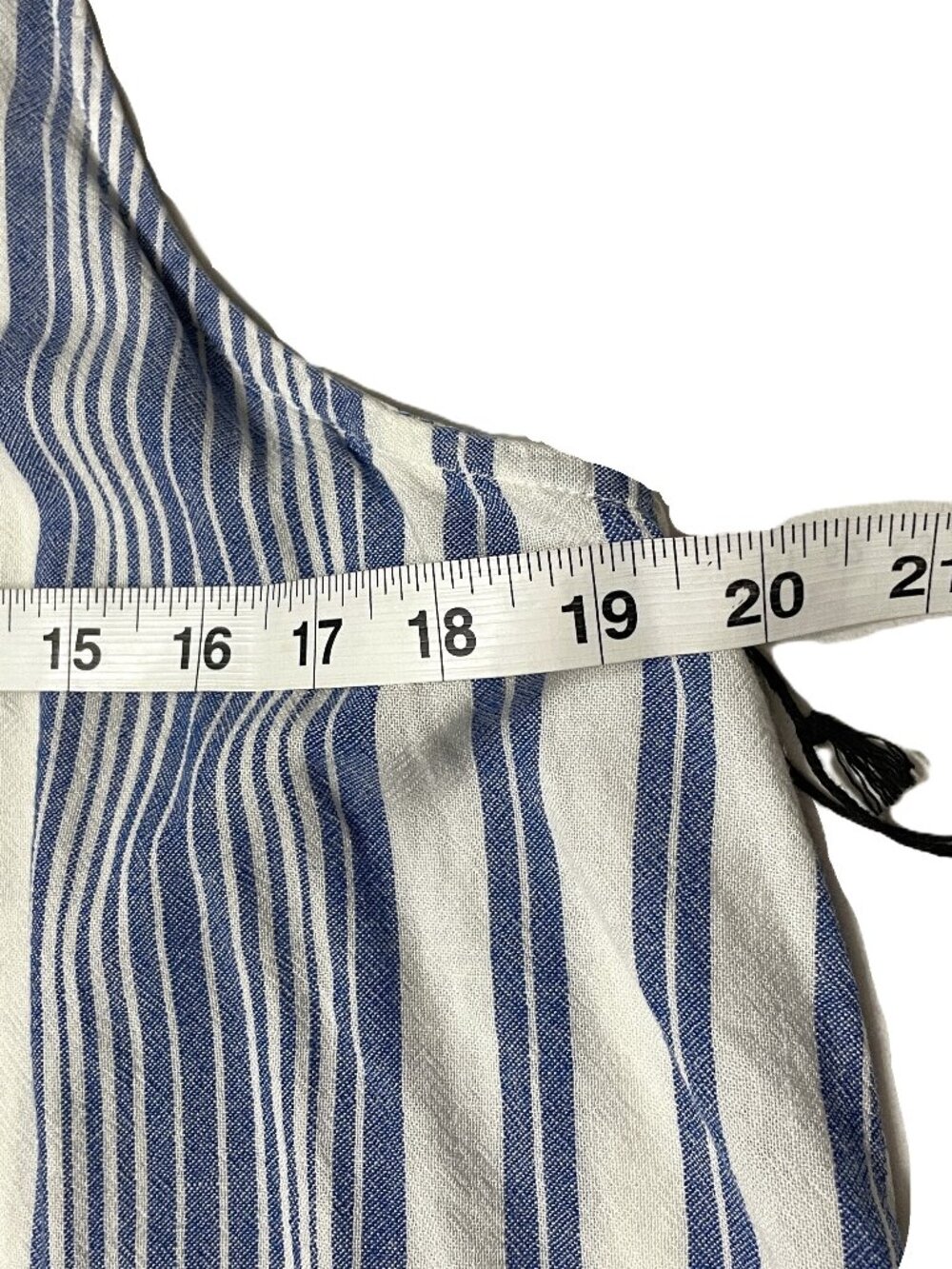 Bella Dahl Linen Blend Swing Tank Top M Blue White Stripe Fringe Frayed Coastal - Picture 10 of 12